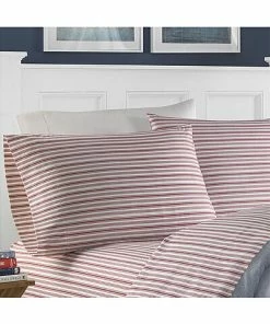 Nautica Coleridge Stripe 4Pc Red Sheet Set Home