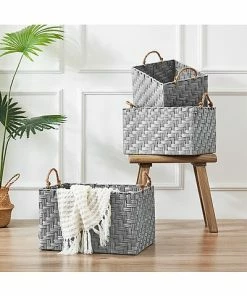 Nautica Rectangle Storage Bins With Herringbone Weave (Set Of 3) Home