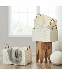 Nautica Rectangle Storage Bins With Herringbone Weave (Set Of 3) Home